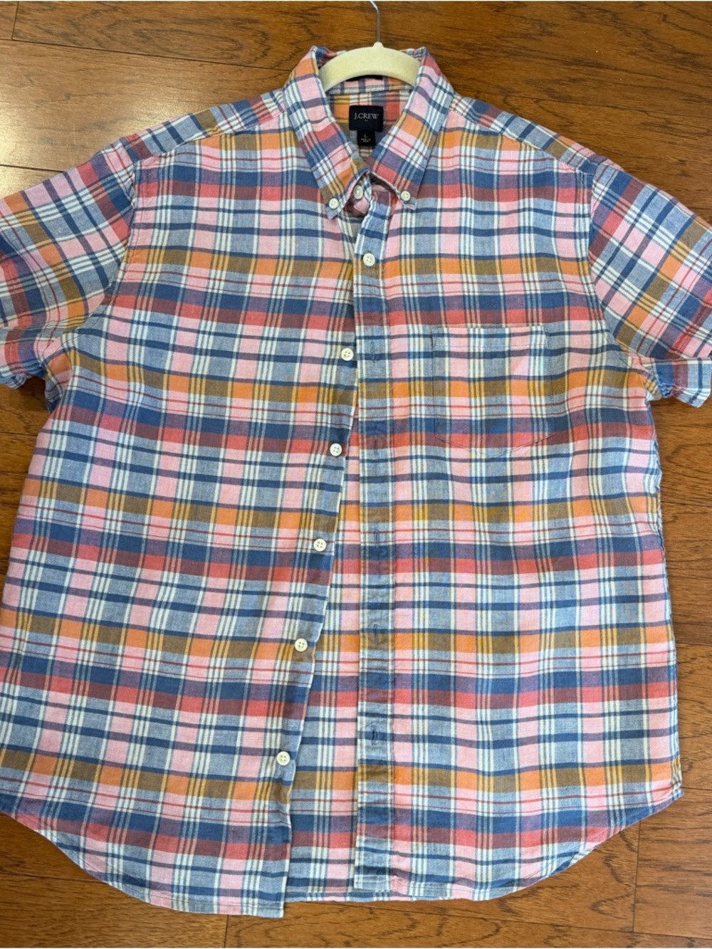 J. Crew Men’s Short-Sleeve Multicolor Plaid Button-Up Shirt size L slim